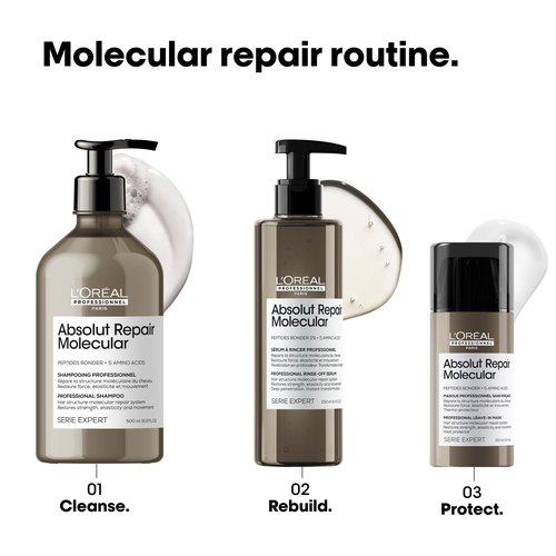L'Oréal Professionnel Paris Absolut Repair Molecular Leave In Mask - Smooths and Strengthens All Damaged Hair, Heat Protectant and Leave In Conditioner for Hair Repair