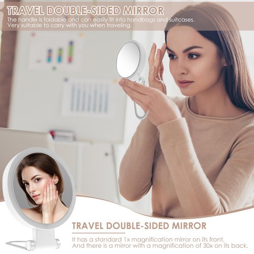 LSCSJUNS 30X Magnifying Mirror with Light 360° Rotating Lighted Makeup 3 Lighting Modes Lighted Magnified Mirror 1000mAh Rechargeable Magnified Makeup for Women Girls