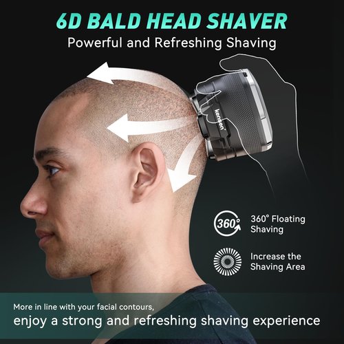 Head Shavers for Bald Men - kensen 6D Cordless Bald Head Shavers for Men, Body Shaver for Mens for Bald Heads and Face IPX6 Waterproof Wet/Dry Use LED Display Balding Clippers Heads Razor Mens Gift
