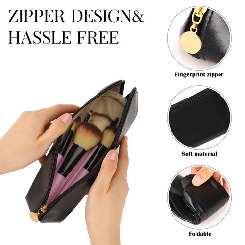 KALIONE Travel Makeup Brush Holder, Portable Travel Cosmetic Brush Bag with Zipper, Small Makeup Brushes Bag Pouch for Travels Outdoor (Black, 10.2x3.1 x0.7 inches)