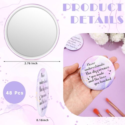 Tradder 48 Pcs 2.76 Inch Inspirational Compact Mirror Bulk Quinceanera Employee Appreciation Gifts Round Makeup Glass Purse Pocket Mirror Awesome Beautiful for Women Mother's Day Coworker Nurse