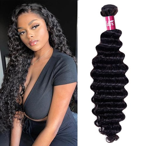 Odir Brazilian Deep Wave Human Hair 1 Bundle Unprocessed 9A Brazilian Deep Wave Virgin Human Hair Weave Bundles Deep Curly Hair Bundles 22 Inch Natural Color