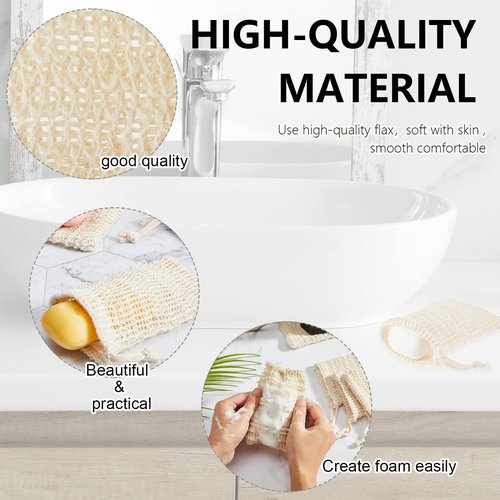 Cunhill 50 Pack Soap Saver Bag Bar Exfoliating Pouch Sisal Soap Savers Mesh Bag with Drawstring Foaming and Drying Holder for Bath and Shower