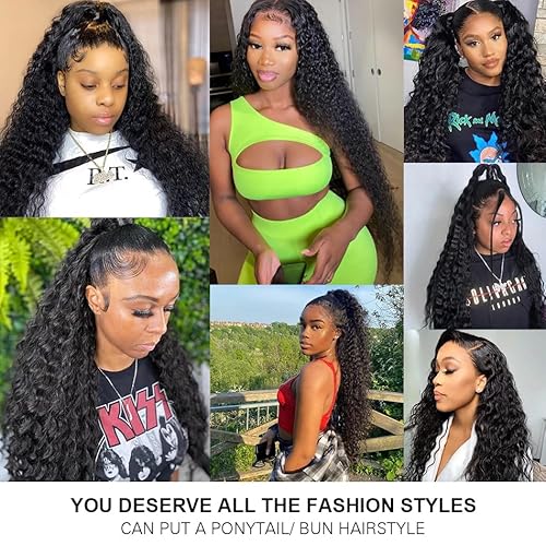 Deep Wave 360 Lace Front Wigs Human Hair Curly Wig Hidden Strap HD Full Lace Human Hair Wigs Pre Plucked with Drawstring 180% Density Deep Curly 360 Glueless Wigs Human Hair for Women 24 Inch