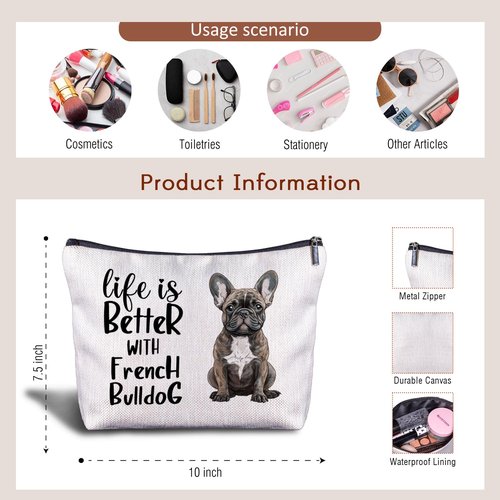Zomhix French Bulldog Makeup Bag - Cosmetic Bags, Zippered Bag for Women, Frenchie Gifts