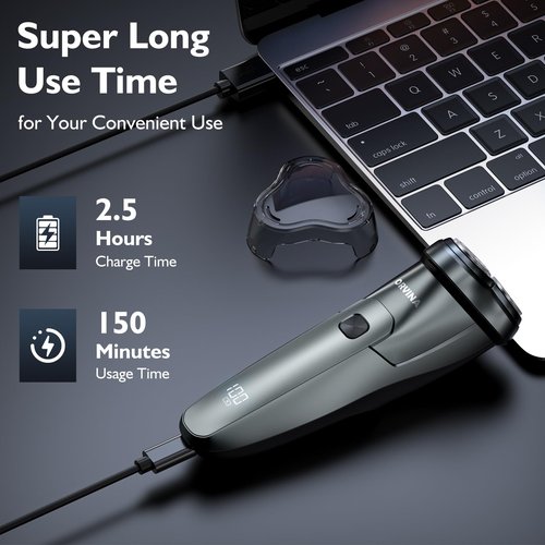 Electric Razor for Men Face, ORVINA Electric Shavers for Men, Portable Rechargeable Waterproof Rotary Shaver with Pop-up Trimmer, LED Display and Travel Lock for Beard Trimming (Silver)