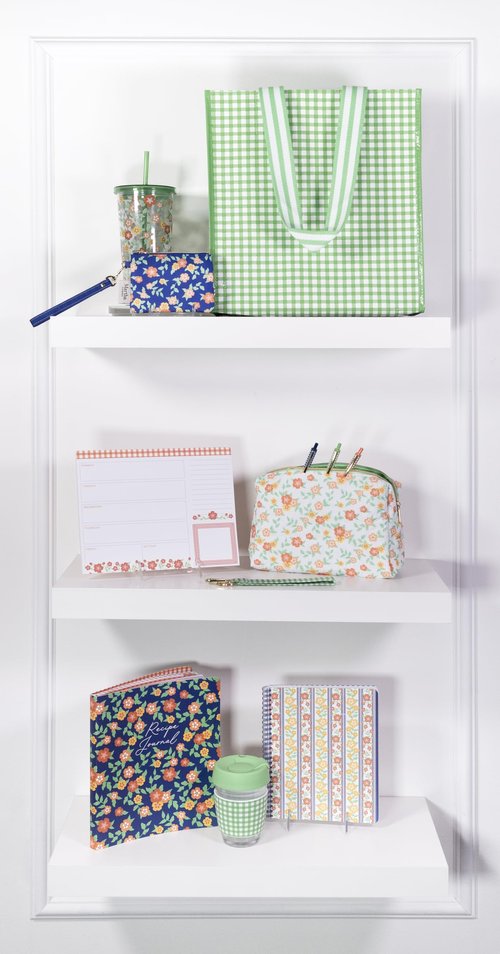 Martha Stewart Quilted Makeup Bag, Compact Cosmetic Organizer for Women, Small Zipper Pouch with PVC Lining, 8.75" x 4" x 6" (Floral Cloud Dancer)