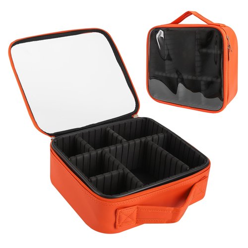 Furita Clear Makeup Bag 10.6X3.7X8.7 inch Travel Cosmetic Organizer Case for Women with Handle and Detachable Dividers, Portable Waterproof Makeup Bag, Gift for Women, Gift for Girls, Orange
