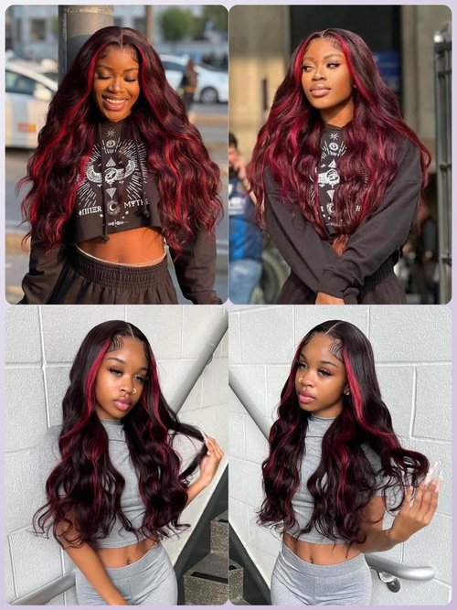 AUROO Burgundy Highlight Body Wave Single Bundles Human Hair, 12A 100% Virgin Ombre Red 99J Burgundy and Black Colored Human Hair Bundles Thick Track F1B/Burgundy Brazilian Quick Weaves Remy 14 inch