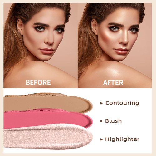 PHOERA Foundation,PHOERA CC+ Cream Color Correcting Anti Aging Hydrating Serum &SPF 25+,3 Pcs Cream Contour Stick Makeup Kit, Shades with Highlighter Stick, Blush Stick and Bronzer Contour Stick