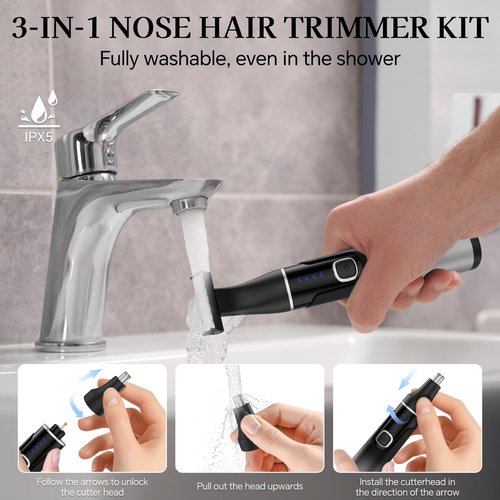 Nose Hair Trimmer for Men, 2025 Professiona Painless USB Rechargeable Eyebrow Trimmer, Waterproof Ear and Nose Hair Trimmer for Men Women, Facial Hair Remover with Adjustable Comb, Dual Edge Blades