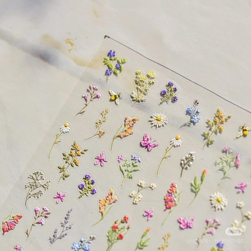 Dedyel Rural Wildflowers Nail Stickers 5D Embossed Wildflower Nail Stickers Spring Summer Red Yellow Blue White Flower Design Nail Art Decoration for Women Girls Kids