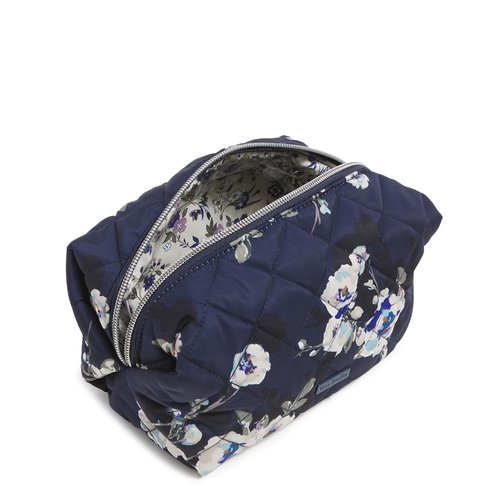 Vera Bradley Performance Twill Medium Cosmetic Makeup Organizer Bag, Blooms and Branches Navy