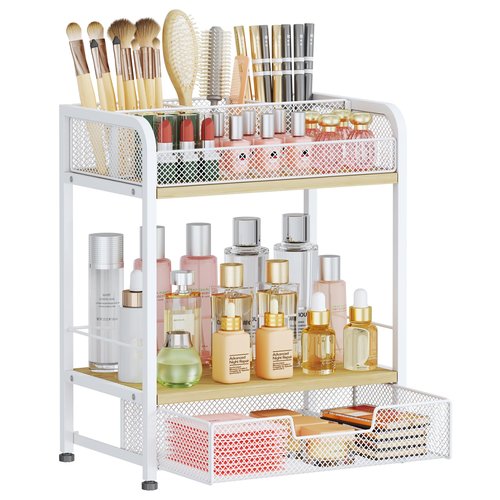 HapiRm Makeup Organizer Countertop with Drawer - Large Capacity Vanity Organizer with Dividers, Bathroom and Bedroom Desk Cosmetic Display Case for Storage Skincare, Makeup Brush, Dresser, Perfume
