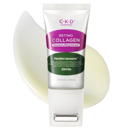 CKD Gua Sha Face Serum - Retinol Collagen Lifting Serum for Firming, Tightening, and Instant Face Lifting. Wrinkle Reduction with Massage Roller. Korean Skin Care. 1.35 fl oz