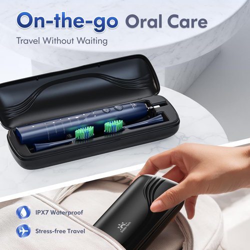 Electric Toothbrush for Adults Kids Electric Toothbrush Rechargeable Sonic Toothbrush Ultrasonic Toothbrush with Travel Case, Holder & 7 Brush Heads, 6 Modes & 3 Intensities, 2-Minute Timer (Blue)