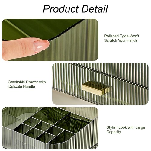 Makeup Organizer With Large Capacity, Cosmetics Organizer for Bedroom and Bathroom Vanity Countertops, Huge Capacity Cosmetic Storage Box for Skincare Cream Perfume Lipstick Dresser Counter-Green