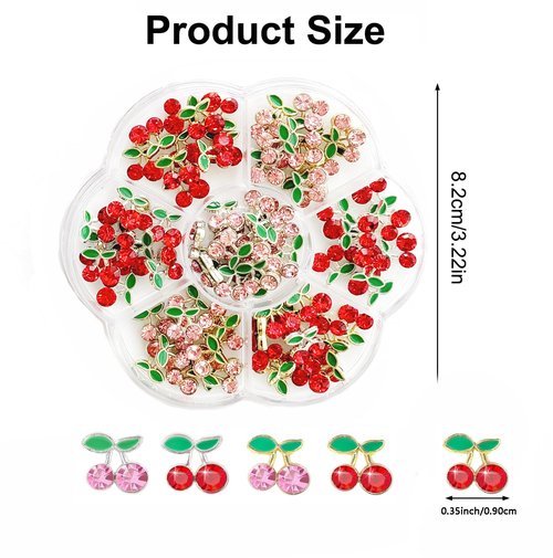 80PCS Cherry Nail Charms 3D Slime Charms for Nail Rhinestones Nail Art Shiny Gems Nail Studs Cute Fruit Nail Diamond Crystal Luxury DIY Nail Accessories(Style 6)