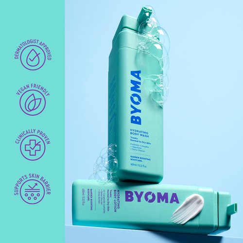 BYOMA Hydrating Body Wash & Lotion Bundle - Moisturizing Duo for Normal to Dry Skin - With Squalane, Tri-Ceramide Complex, Shea Butter & Beta Glucan - Cleanse, Soothe & Strengthen Skin Barrier