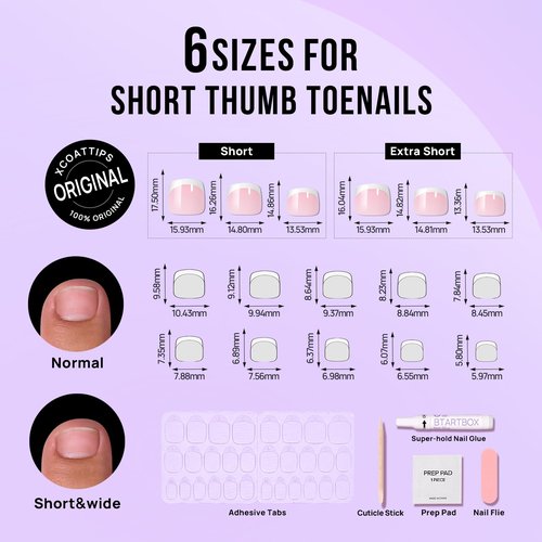 BTArtbox French TIp Press on Nails Toenails Short - Timeless Grace & White French