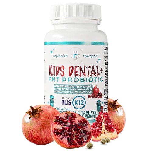 Replenish the Good Children's Dental Probiotic Chewables - Digestive & Immune Support - Oral Probiotics for Healthy Teeth and Gums, Bad Breath & ENT Support - Cherry-Pomegranate Flavor (60 Count)