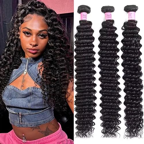 UNICE Deep Wave Human Hair 3 Bundles 16 18 20 inch Unprocessed Brazilian Raw Virgin Hair Quick Weave Extensions for Sew in Natural Color