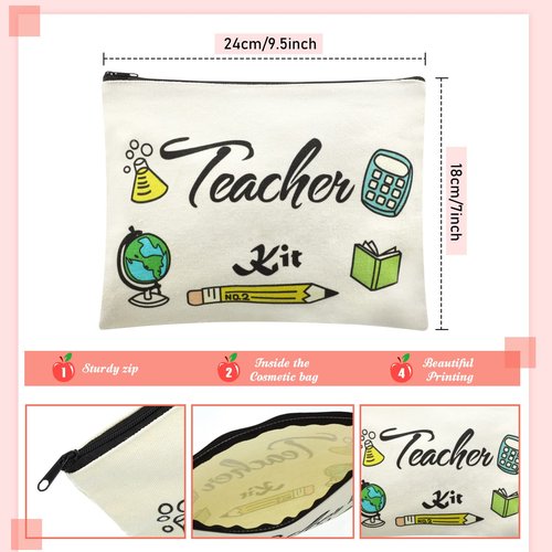 12 PCS Teacher Appreciation Gift Set 6 Teacher Kit Makeup Cosmetic Bags and 6 Teacher Keychains Valentines Graduation Gifts for Teacher (Classic Style)