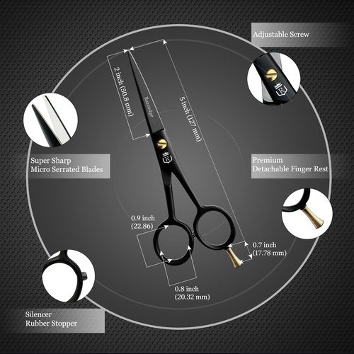 5" Professional Mustache & Beard Scissors With 1 Beard, 1 Mustache Comb & Travel Pouch, Stainless Steel Black Mustache & Beard Trimming Scissors for Men Facial Hair and Grooming.