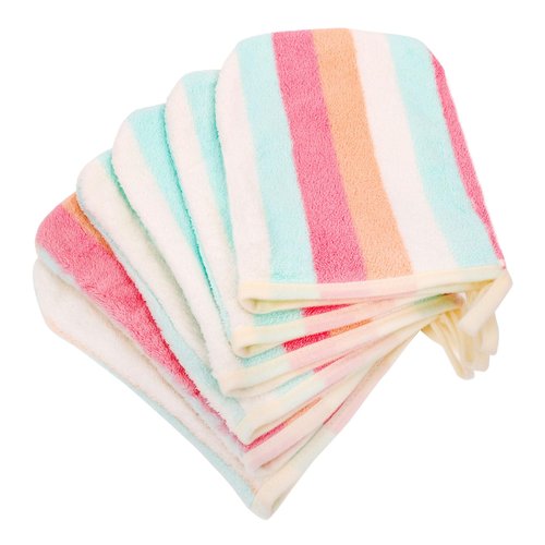 PHOGARY Washcloth Set 6 Pack Small Hand Towels for Face Body Bathroom, 6"x8" Super Absorbent & Soft Coral Fleece Facial Cloths for Showering, Rainbow Striped Quick Dry Towel with Hanging Loop
