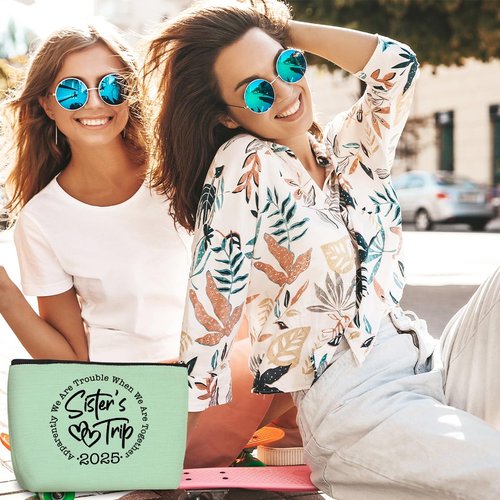 3PC Sisters Trip 2025, Makeup Bag, Cosmetic Bag, Toiletry Bags, Funny Girls Trip Gifts Favors Girls Weekend Sister Gifts Sisters Gifts from Sister Birthday Friendship Gifts for Women Bestie Friend