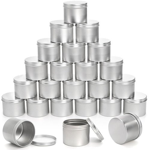 Foraineam 24 Pack 4 oz. Round Tin Cans Hair Wax Cream Lip Balm Cosmetic Sample Container Jars Candle Tea Spice Empty Travel Tins with Screw Lid