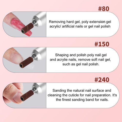 Vnjaoi 120 Pcs 3mm Small Sanding Bands with 2Pcs Small Mandrel Bit for Nail Drill, Upgrade Design Mini Nail Sanding Bands for Acrylic Nails Gel Removing Shaping, Manicure Nail Salon Use (180#)