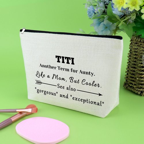 Gevody Aunt Gifts from Niece Nephew Makeup Bag Auntie Gift Appreciation Gifts for Women TiTi Tia Birthday Gifts Cosmetic Bag TiTi Gifts Thank You Gifts Mothers Day Gifts for Her Travel Pouch
