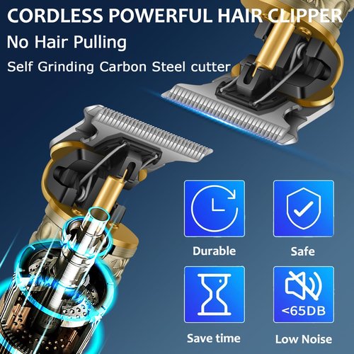 KEMEI Professional Hair Clippers for Men Pro Li Grooming Beard Trimmer Shavers Close Cutting Salon Cordless Rechargeable Quiet, KM-700H Gold