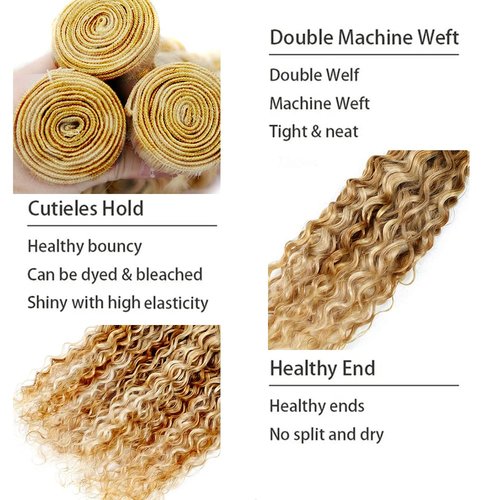 CnumGunm Highlight Bundles Human Hair 613 Water Wave Bundle 24 26 28 inch 613 Wet and Wavy Bundles Human Hair Blonde Water Wave Bundle