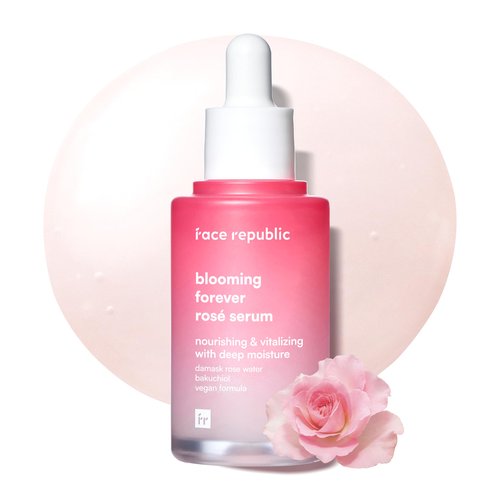 Face Republic Blooming Forever Rosé Serum 45ml 1.52 fl oz | Damask Rose, Bakuchiol | Revitalizing & Rejuvenating | Wrinkle Care | Firm and Elastic Skin | Vegan Korean Skincare