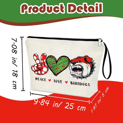 Virfuntaki Bulldogs Lover Gift Makeup Bag Gift for Bulldogs Lover Football Basketball Sports Gift Merch Bulldog Spirit Peace Love Bulldogs