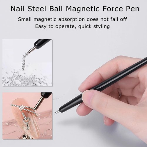 Mixed Sizes Nail Beads with Magnetic Pen and Tweezers, Nail Art Studs Gold Silver Mini Metal Caviar Nails Beads Ball Nail Rivets Jewelry, Round Caviar Beads Accessories for Manicure Decor Nail Charm