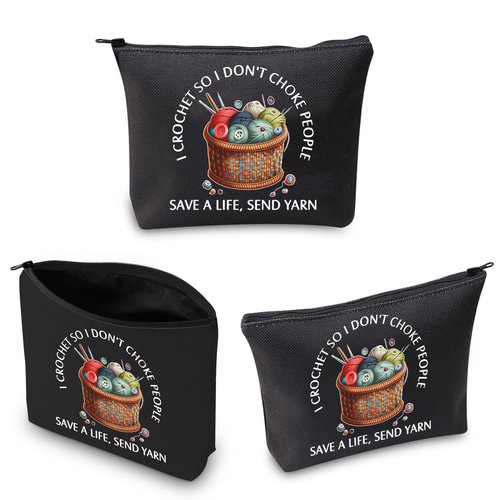 BDPWSS Crochet Gift For Crochet Lover Gift I Crochet So I Don't Choke People Save A Life Send Yarn Makeup Bag Knitting Gift (Crochet So Yarn BL)