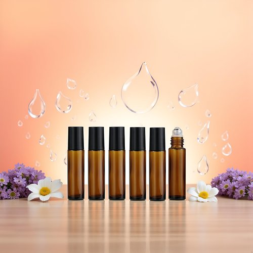 WsjiaboFux 10ml Roller Bottles for Essential Oils, 6Pcs Glass Roll on Bottles, Refillable Perfume Bottle, with Stainless Steel Roller Balls