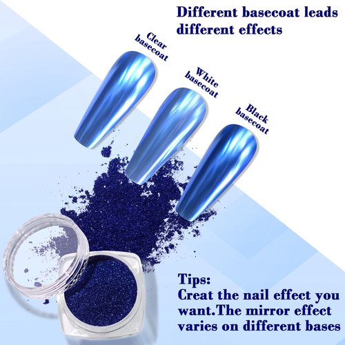 SIUSIO Chrome Nail Powder, Metallic Mirror Effect Holographic Shimmer Glitter Dust Manicure Decoration Nail Art Pigment for DIY Gel Polish Nail Art, Resin Craft, Salon, Gifts - Royal Blue