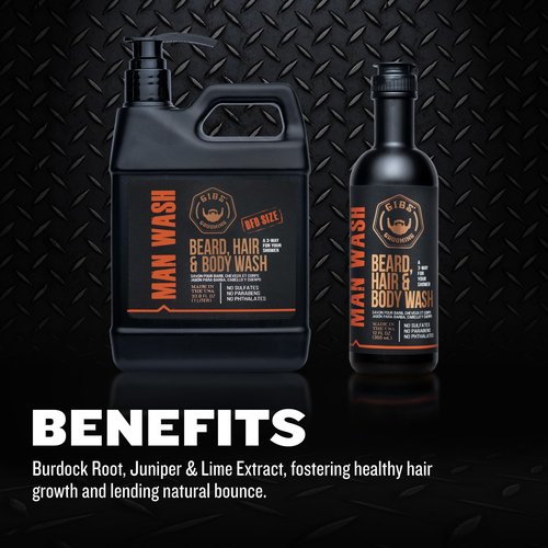 GIBS Grooming 3 in 1 Body Wash for Men - Beard & Hair Moisturizing, & Cleansing Liquid Body Wash with Tea Tree Oil & Copaiba Balsam - Sulfate & Paraben Free Shower Gel - 12 Oz