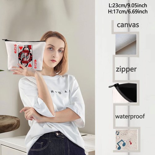 LEVLO Queen of Hearts Cosmetic Make Up Bag King and Queen Gift Blackjack Cards Poker Makeup Zipper Pouch Bag(Queen of Hearts Bag)