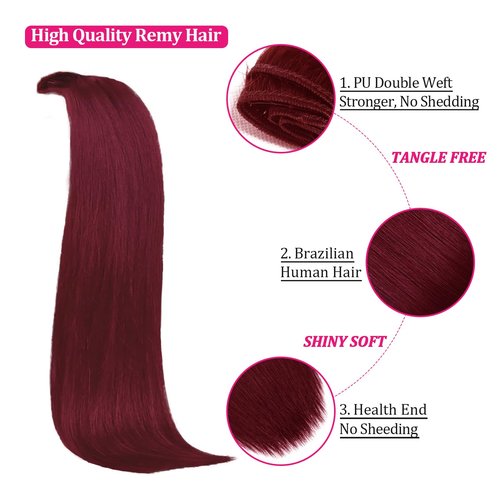 Clip in Hair Extensions Real Human Hair 120g 22inch Kinky Straight Clip ins 8pcs with 18clips Per Set Burgundy Soft Long Remy Human Hair Extensions Seamless Extensions Human Hair