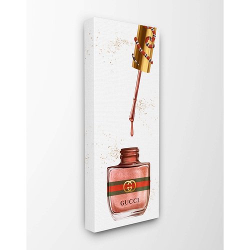 Stupell Industries Makeup Nail Polish Brush Pink Red Gold Fashion Design Canvas Wall Art, Multi-Color