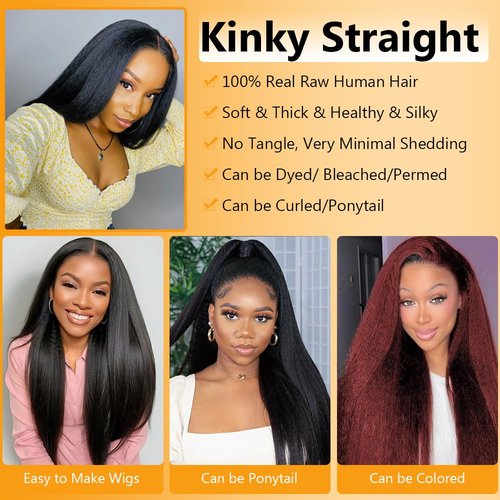 QTHAIR 16A Kinky Straight Lace Closure (14inch) 4x4 Free Part 150% Density Top Swiss Lace Natural Straight Human Hair Closure with Baby Hair