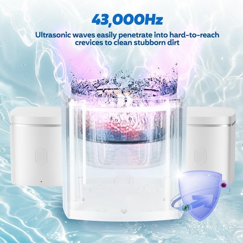 U-V Ultrasonic Dental Cleaner;UltraSonic Retainer Cleaner Machine for Denture,Aligner,Whitening tray,200ml Portable Mouth Guard Cleaner, Invisalign Cleaner Pod,Professional Sonic Jewelry Cleaner White