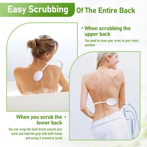 Fanwer 27.5” Back Bath Brush Long Handle for Shower and Silicone Body Scrubber, Shower Back Scrubber with Curved Handle for Elderly, Disabled, Limited Mobility, Post-Surgery, Frozen Shoulder