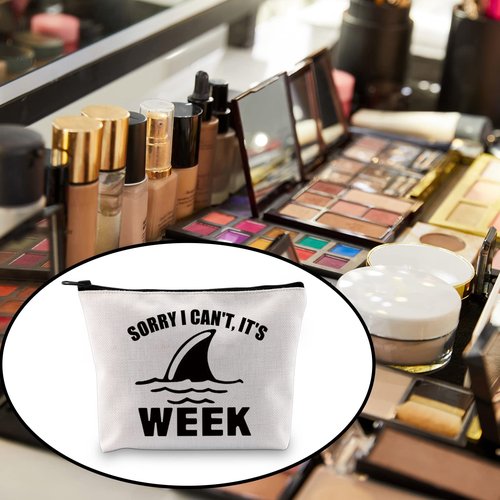 BLUPARK Funny Shark Makeup Bag Shark Lover Gift Sorry I Can't It's Week Cosmetic Bag for Women (It's Week)