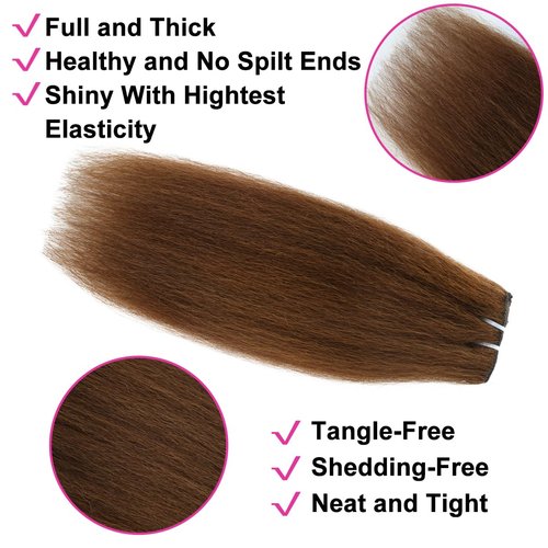 Brown Kinky Straight Clip ins 14 Inch Kinky Straight Clip in Hair Extensions Real Human Hair Brazilian Remy Human Hair Extensions for Women 8Pcs 100g Per Set with 20 Clips Double Weft Natural Black